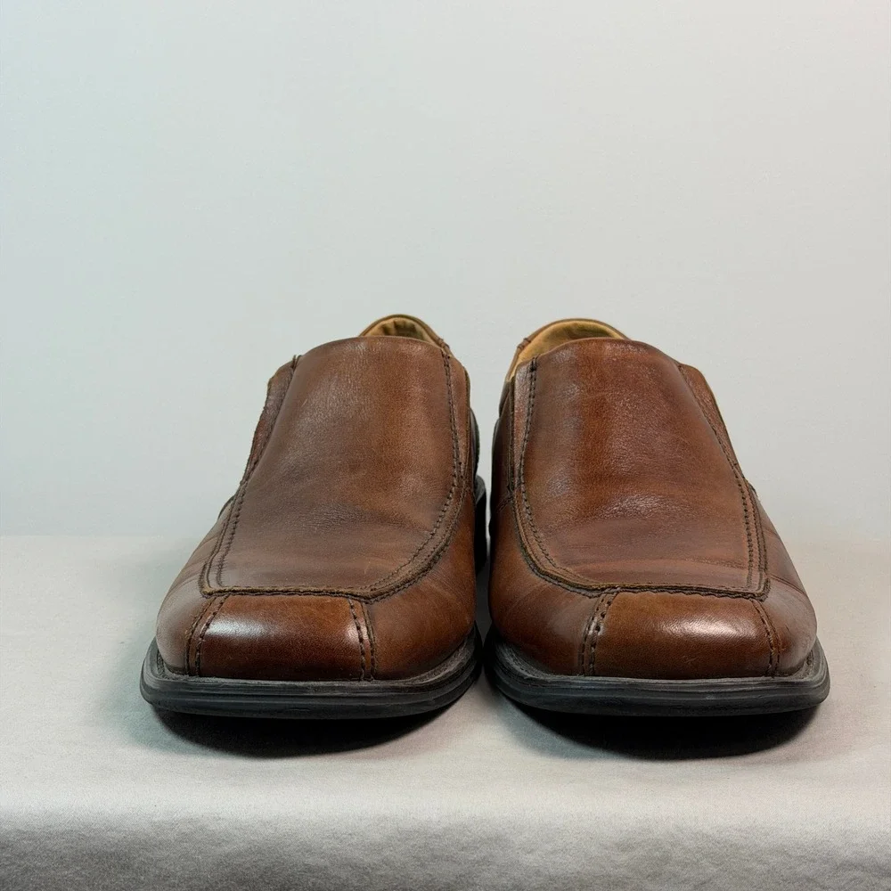 Merrell Mens 10M Brown Leather Square Toe Slip On Loafers Dress Shoes